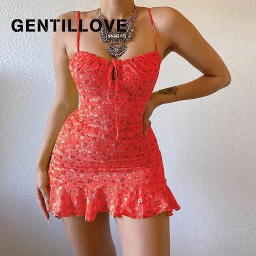 Sexy Strap Lace Up Slashes Neck Bodycon Dress Summer Boho Floral Print Ruffles Mini Dress Casual Elegant Beach Party Sundress