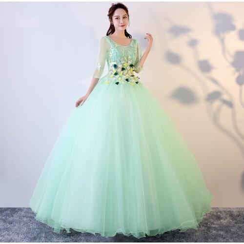 Free ship light gree flower embroidery ball gown venice medieval dress Renaissancequeen dress Victorian cosplay ball gown Belle