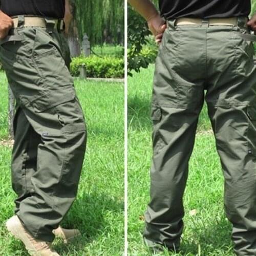 Tactical Training Camping Pants Water Repellent Fabric Outdoor Waterproof Mountaining Hiking Shoes Pocket Loose Straight Pants