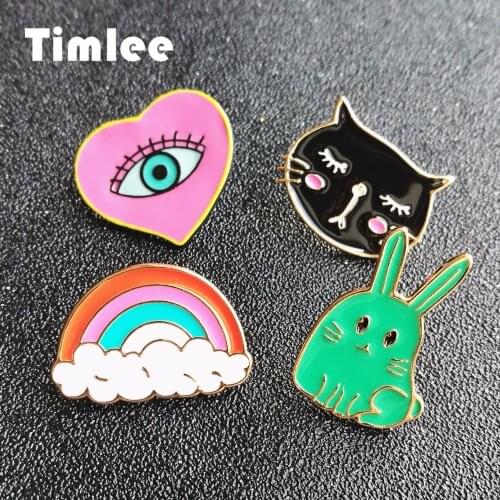 Timlee X277 Cute Rabbit Enamel Pins Cat Evil Eye Alloy Brooch Pins,Fashion Jewelry Wholesale