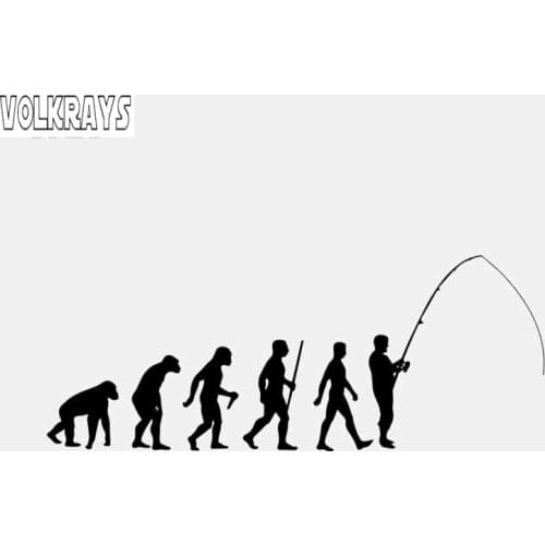 Volkrays Personality Car Sticker Fishing Evolution Art Fly Fish Ape To Man Accessories Vinyl Decal Black/Silver,6cm*16cm