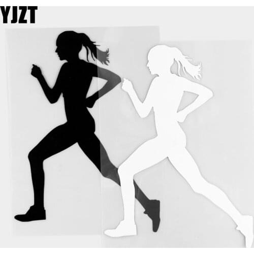 YJZT 12.9×17.6CM Running Woman Vinyl DecalsFashion Trend Car Sticker Decoration Black/Silver 20A-0335