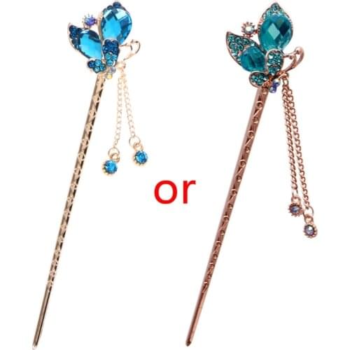 Fashion Women Elegant Charm Blue Crystal Bobby Pin Fashion Hairpin Rhinestone Hair Stick Gift #11