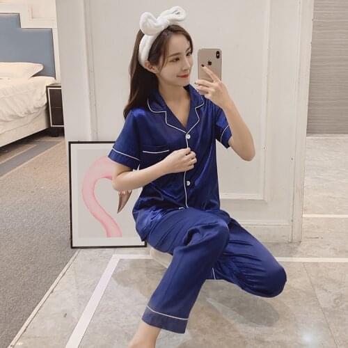 Women Silk Satin Pajamas for Womens Pyjamas Set Long Sleeve Sleepwear Set Pajamas Suit Female Two Piece Set Loungewear Plus Size