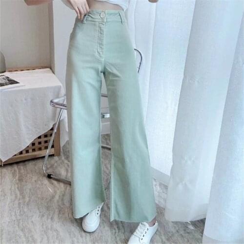 2021 Fall Fashion 6 Colors Straight Loose Slim Full Length Micro-Brushed Jeans Women High-Waist Wide-Leg Straight Denim Pants