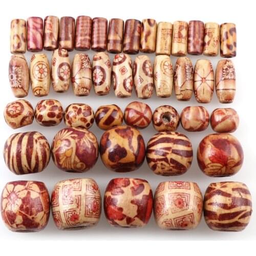 100/50PCSet Mix Shape Round Wood Painting Beads DIY Arts And Crafts Supplies Material DIY Necklace Wrist Wooden Painted Bead