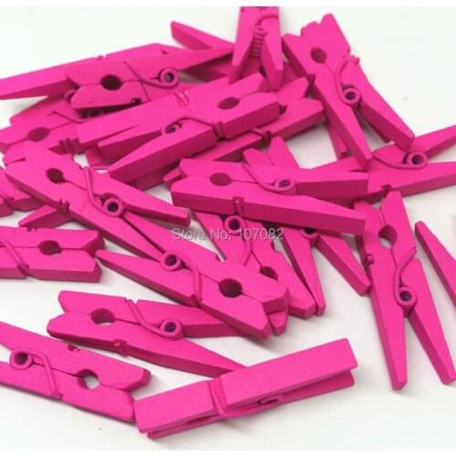 100pcs Fuchsia Pink 30mm Wood Pegs Clothes Pins Wooden Clips Clothespins Baby Shower Crafts Scrapbook Wedding Decorations
