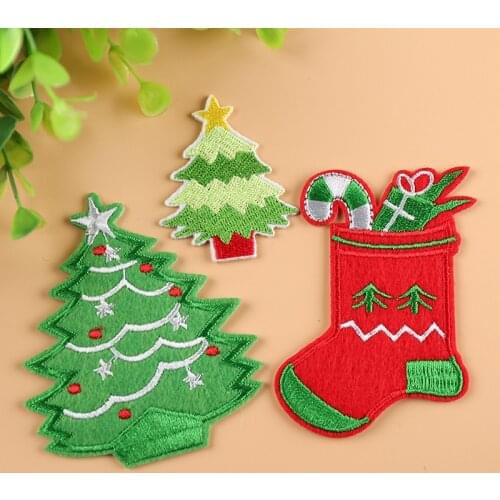 12pcs/lot Christmas series patches iron on cloth stickers DIY badges embroidered Santa Claus Christmas tree patches for clothes