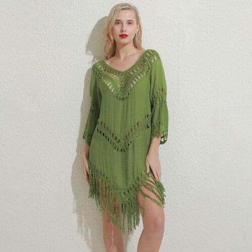 2021 Beach Dresses Sexy Tassel Cover Ups Tunic Swimsuit Tropical Hollow Out Beachwear Black Backless New Summer Swimwear