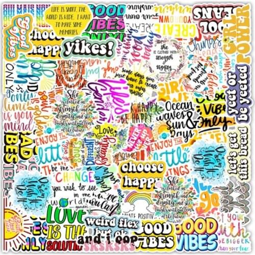 50pcs Colorful Inspirational English Words Stickers For Luggage Skateboard Guitar Laptop Water Bottle Car Decals Kids Gifts Toys
