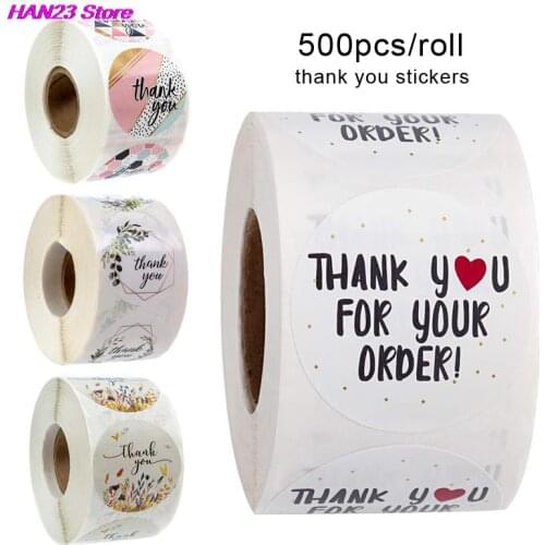 500pcs/roll Thank You Stickers Handmade Sticker Circle Stationery thank you for your order Gift Seal Labels thank you sticker