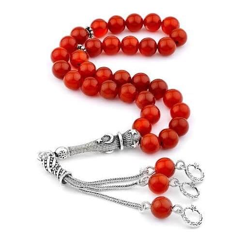 925 Sterling Silver Handmade Rosary with Moon Star Symbols and Agate Stone