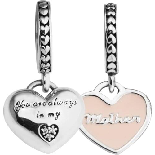 925 Sterling Silver Jewelry Fits Silver Charms Bracelets DIY Jewelry Mother and Daughter Hearts Charms Beads Mothers Day Gift