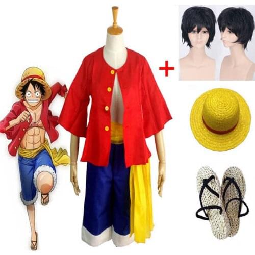 Anime One Piece Luffy Cosplay Costume Adults Halloween Party Carnival Ball Costumes Men Women Role Play Shirt Pants Wig Shoes