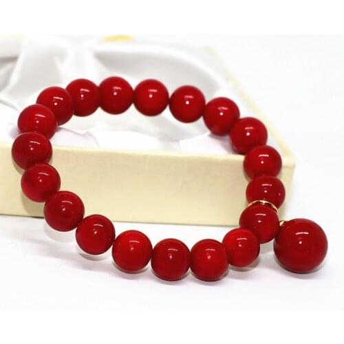 High quality red imitation coral round beads 10mm unique design bracelet for women jewelry 7.5inch B1707