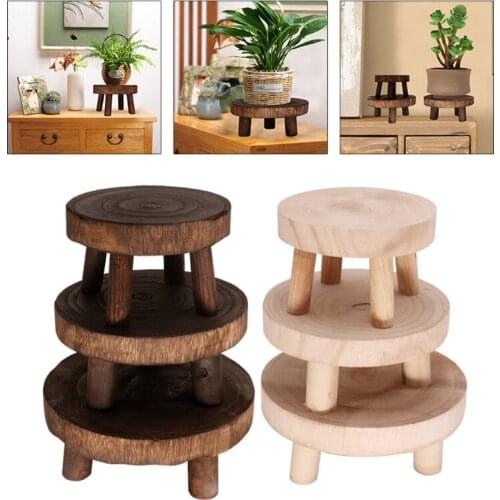 Solid Wood Round Bench Flower Pot Holder Plant and Succulent Flower Pot Base Display Stand Stool Home Garden Patio Shelf
