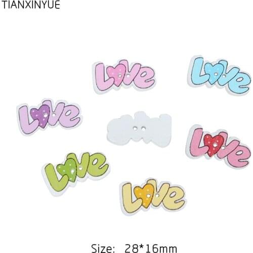 TIANXINYUE 28x16mm Love Buttons Sewing Scrapbooking Random color Two Holes Baby Wood Buttons,DIY Clothing Accessories