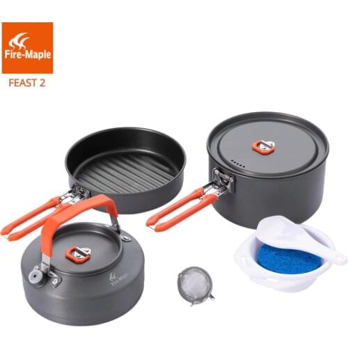 Fire Maple Picnic Pot Pan Set Outdoor Camping Hiking Cookware Backpacking Cooking Foldable Handle Aluminum Alloy Feast 2 FMC-F2