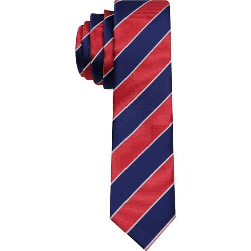 Brand New High Quality 6CM Skinny Tie for Men Silk Polyester Fashion Blue Red Striped Business Suit Necktie With Gift Box