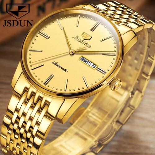 JSDUN 2021 Brand Fashion Top Mens Ultra-thin Automatic Mechanical Watch Stainless Steel Quality Simple Waterproof Mens Watch