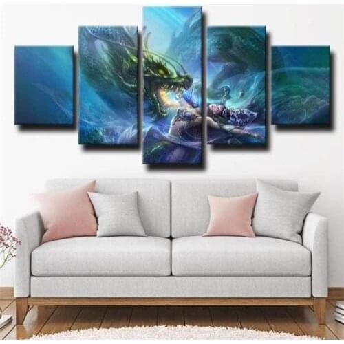 5 Piece Wall Art Canvas Game Pictures Dragon & Girl Posters And Prints Home Modern Teenager Room Figure Decoration Paintings