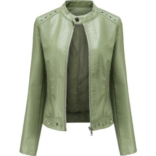 Women Mandarin Collar Slim Leather Jacket Spring Autumn Ladies Motorcycle Pu Jackets Coats Female Zipper Moto Biker Outerwear