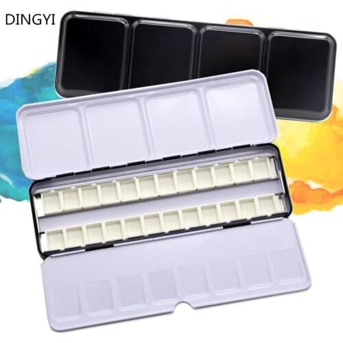 DINGYI Fine Black Palette Case Empty Metal Paint Tin Box With Full Pan/Half Pan Acrylic Watercolor Paint Tray For Art Painting