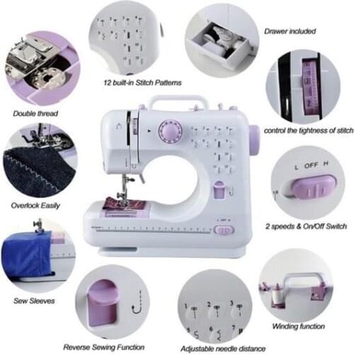 Mini Sewing Machine Electric Portable Sewing Machine with Dual Speed Double Thread LED for DIY Crafting Mending Tool (US Plug)