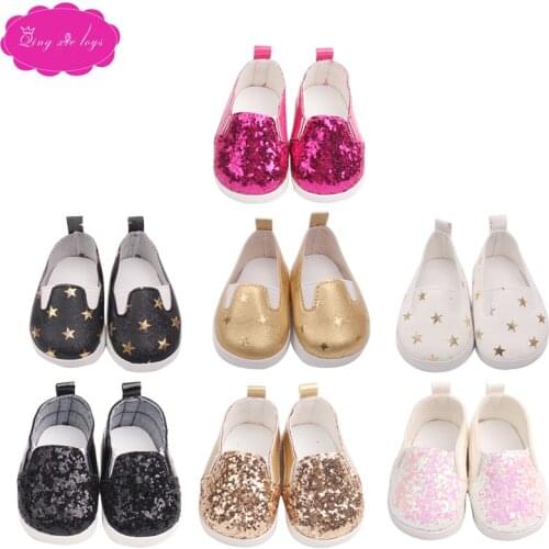 Doll shoes fashion sequin shoes 4 colors 7 styles fit 43 cm baby dolls and 18 inch Girl dolls shoe accessories g11-g166