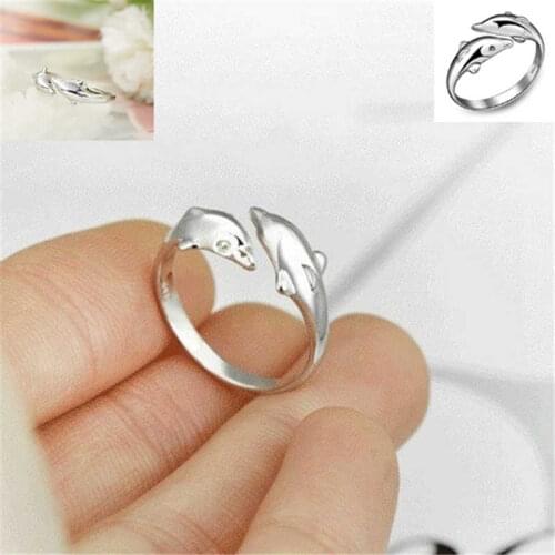 Fashion and popular womens dolphin ring retro silver color adjustable ring creative gift