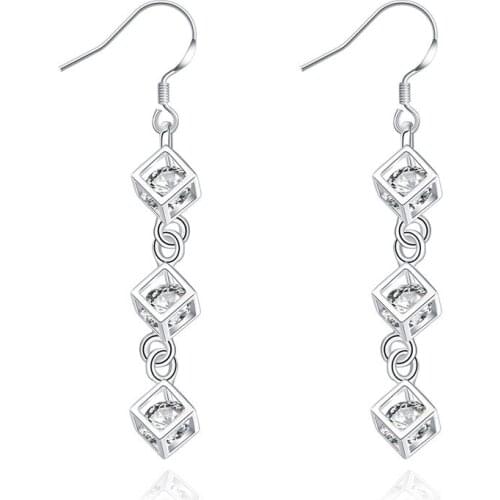 Fashion Silver color long drop earrings with zircon Fashion party gift jewelry for women drop shipping