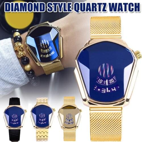 Fashion Cool Locomotive Men Watches Top Luxury Steel Band Quartz Gold Wristwatch Waterproof Geometric Shape Relogio Masculino