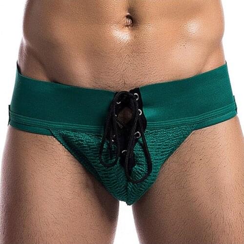 Mens Wide Band Sexy Jockstrap Tether Sexy Costume Lace Up Jockstrap 3" Waistband Front Lacing Underwear for Mens String Homme