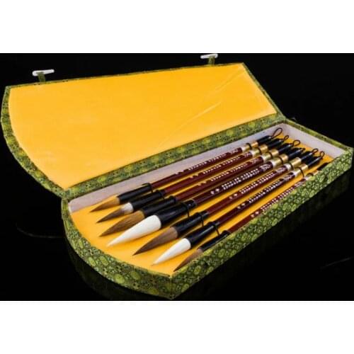 Chinese Calligraphy Pen Set 7pcs Chinese Painting Calligraphy Brushes Regular Script Brush Pen Set with Gift Box Tinta China