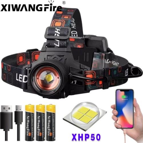 Most Powerful XHP50 Led Headlamp 8000LM Head Lamp USB Rechargeable Headlight Waterproof Zooma Fishing Light Use 18650 Battery