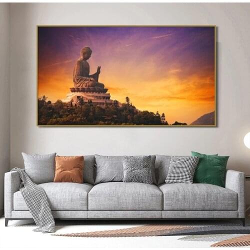 God Buddha Wall Art Prints Buddha Statue Landscape Canvas Painting Buddhism Wall Pictures for Living Room Poster Wall Decoration