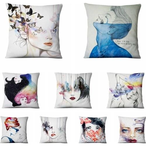 Watercolor Art Illustration Printed Cushion Decorative Pillow Snow Danielis Thin Linen Pillowcase Almofada Decorativas Para Sofa