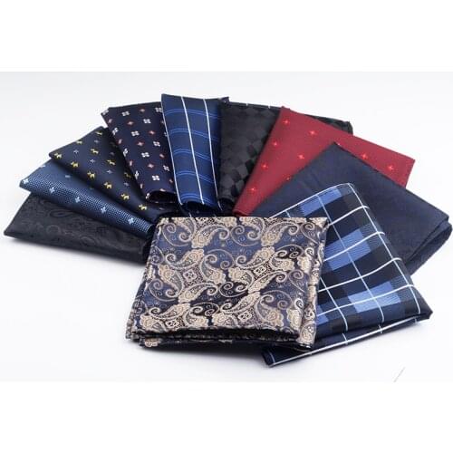 New 10 Colors Handkerchiefs Woven Plaid Paisly Striped Hanky Mens Business Casual Square Pockets Handkerchief Wedding Hankies