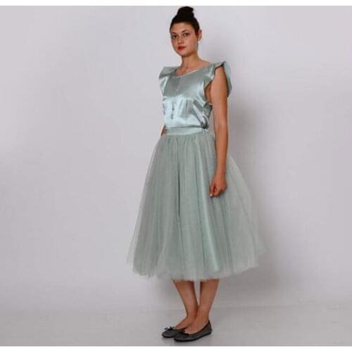 New Arrival Women Skirts A Line Knee Length Tutu Skirt Custom Made Simple Fashion Light Blue Zipper Waistline Tulle Casual Skirt