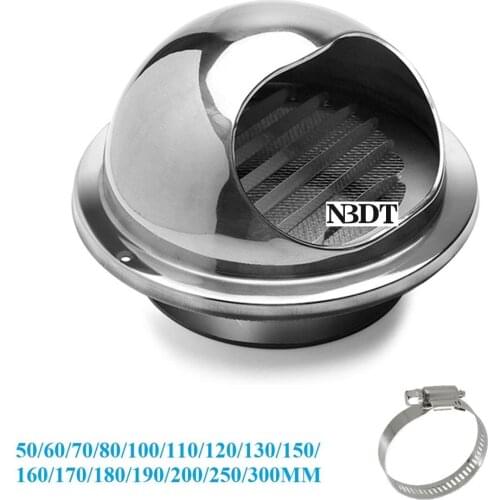 High Polished Stainless Steel Air Vent Bull Nose Steel Soffit Vent Air Vents Round Exhaust Ventilation With Mesh Filter