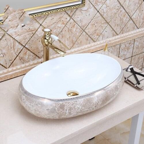 Oval shape Europe style chinese washbasin sink Jingdezhen Art Counter Top ceramic bathroom sink painted porcelain sinks