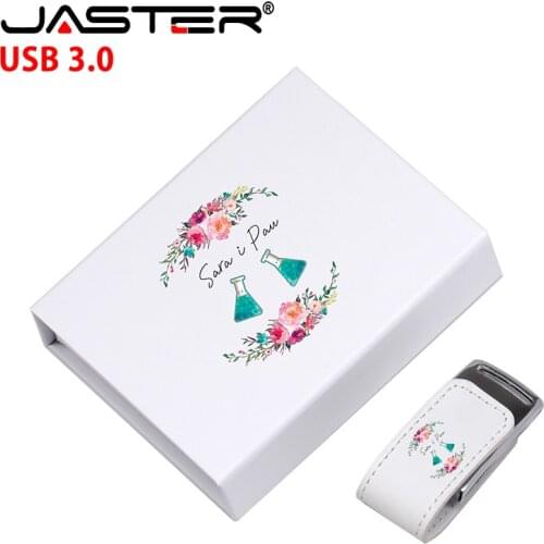 Free Custom LOGO Leather USB 3.0 Flash Drive 4GB 8GB 16GB 32GB 64GB 128GB Wedding Photography Pen Drives Box Memory Stick U Disk