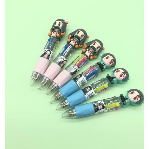 Anime Demon Slayer Kamado Tanjirou Nezuko Mini 4 Color Ballpoint Pen Colorful Pens Students School Stationery Supply Child Gift