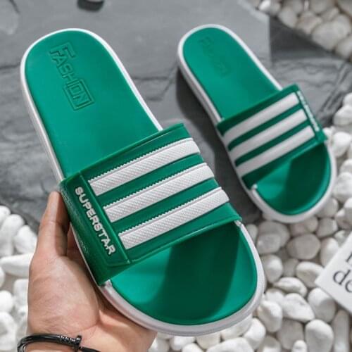 XIZOU men slippers Summer beach Sole Striped Beach Slipper slides for Mans Footwear Indoor non-slip bathroom slippers green