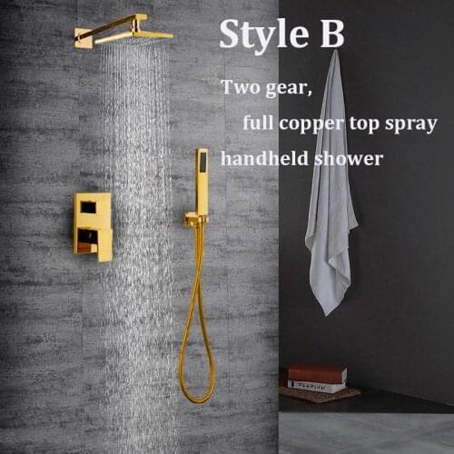 Brass Made 8inch Embedded concealed Rainfall Shower Head Systerm Gold Copper Bathroom Shower Mixer Faucet Wall Mount Faucet Sets