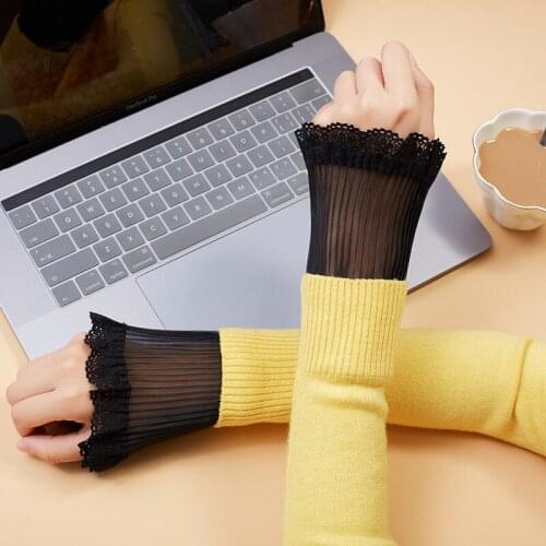 1 Pair Korean Women Girls Fake Flared Sleeves Vintage Lace Pleated Detachable Sleeve Fake Cuffs Sweater Decorative False Cuffs