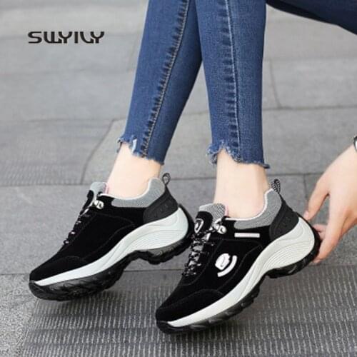 SWYIVY Women Hiking Shoes Mesh Leather Breathable 2018 New Autumn Women Sneakers Non-slip Platform Women Sport Shoes Hiking Shoe