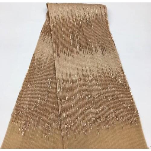 5yards/pc) Fantastic embroidered African sequins French net lace fabric with accordion pleats for attractive party dress FSS397