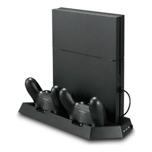 For PS4SLIM Game Handle Fan Charger Bracket Cooling Station Vertical Stand with 2 Controller Charging Dock