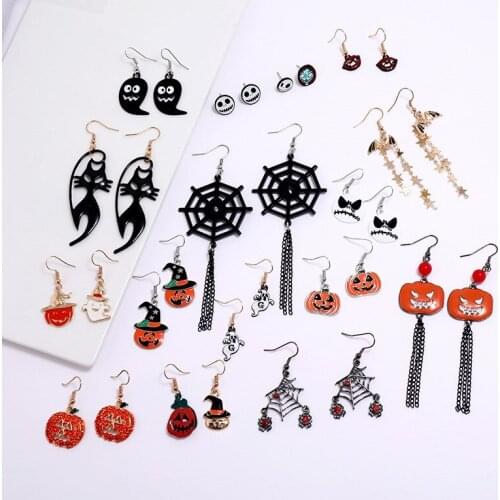 Halloween horror funny earrings creative pumpkin ghost spider gift pendants Circle weird accessories for women geometric earring